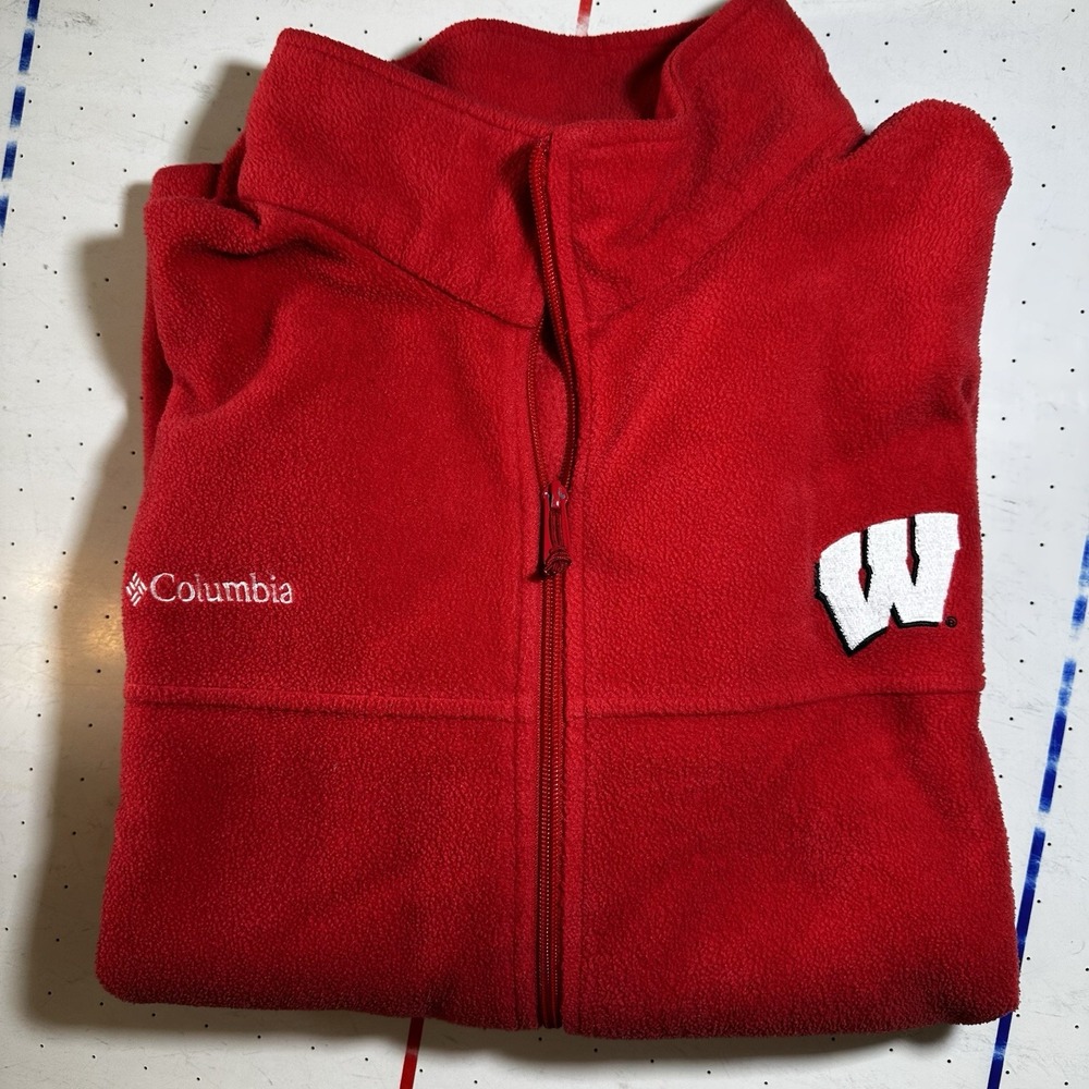Columbia Wisconsin Badgers Mens XXL Red Full Zip Fleece Jacket NCAA